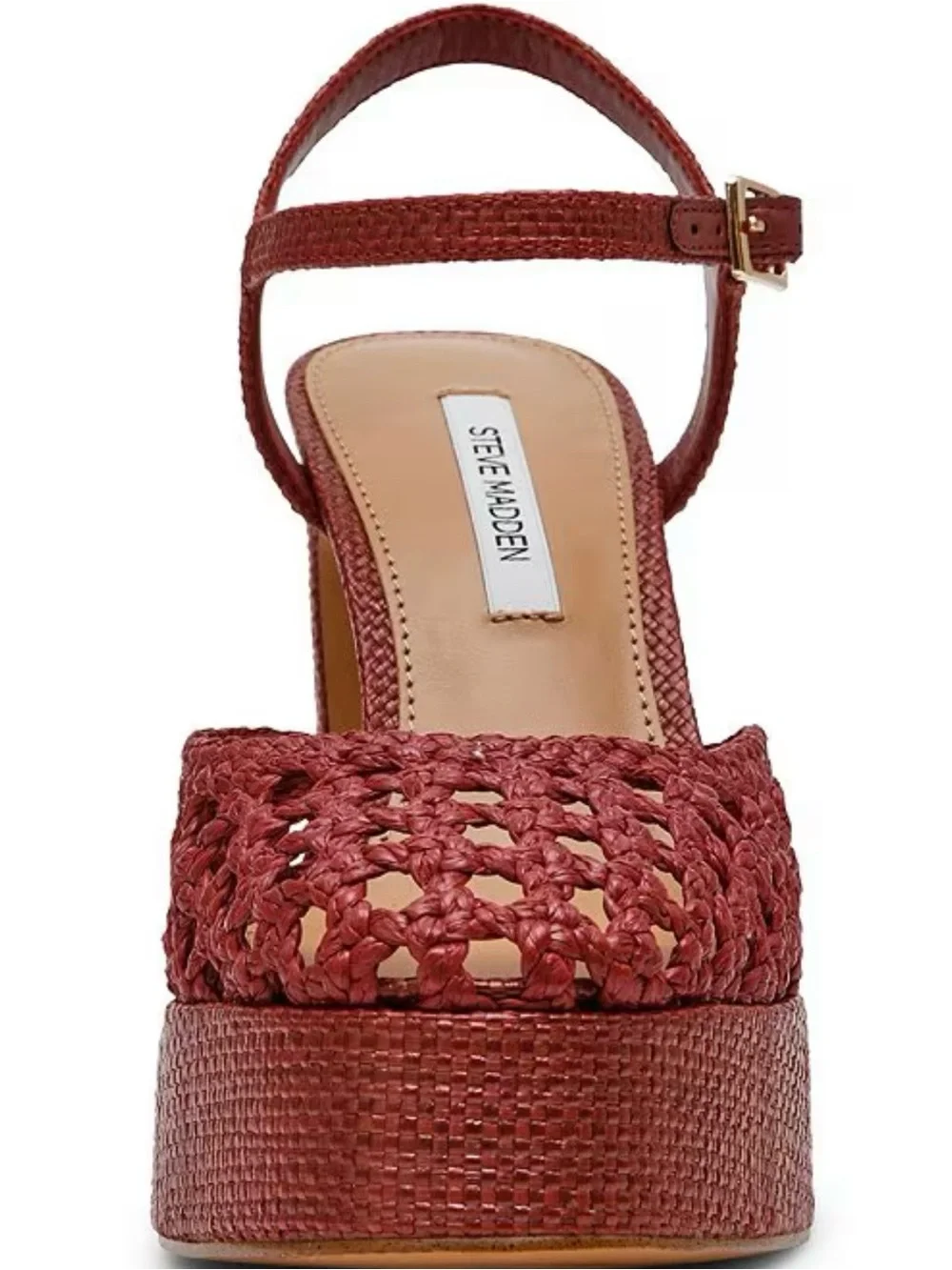 Steve Madden Lexie Raffia Woven Red Platform Block Heels